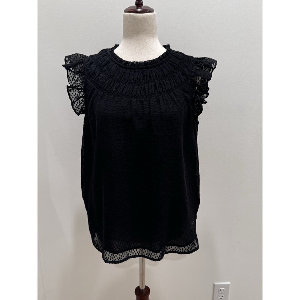 LOFT Ann Taylor Sleeveless Blouse Shirt Top Black Flutter Ruffle Sleeve Small S‍